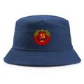 Donkerblauwe katoenen vissershoed met USSR-embleem en CCCP-opdruk aan de voorzijde - Eén Maat Volwassenen (58cm) / Marineblauw