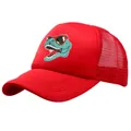 Red mesh trucker hat featuring a cool cartoon dinosaur print for adults and teens - Adult Free Size (58cm Adjustable) / Red