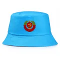 Hemelblauwe katoenen vissershoed met Sovjet-embleemopdruk en CCCP-symboolontwerp - Eén Maat Volwassenen (58cm) / Meerblauw