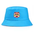 Sky blue bucket hat with traditional Chinese dancing lion embroidery on front - Adult One Size (58cm) / Lake Blue