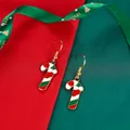 Christmas candy cane drop earrings with festive red green and white striped enamel finish - Candy Cane