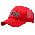 Red mesh trucker hat with forest bear silhouette print and curved brim for outdoors - One Size(Adjustable) / Red