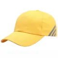 Bright yellow safety baseball cap with grey stripes for school children on white background - Adult Free Size (58cm Adjustable) / Yellow