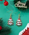 Festive Christmas tree drop earrings with green enamel and gold hooks for holiday gifts - Christmas Tree