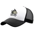 Mesh trucker hat with fish bone print and black curved brim for outdoor sports - Adult One Size (58cm Adjustable) / Black