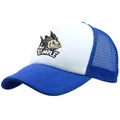 Blue and white trucker hat featuring fish bone print and breathable mesh back - Adult One Size (58cm Adjustable) / Blue
