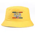 Yellow Let's Go Brandon cotton bucket hat with American flag stars and stripes print - Adult One Size (58cm Non-adjustable) / Yellow