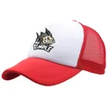 Red and white trucker hat with fish bone print and breathable mesh back for fishing - Adult One Size (58cm Adjustable) / Red