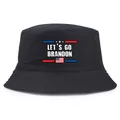 Black cotton bucket hat with Let's Go Brandon slogan and American flag graphics - Adult One Size (58cm Non-adjustable) / Black