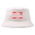 White canvas bucket hat with Let's Go Brandon slogan and American flag design - Adult One Size (58cm) / Beige