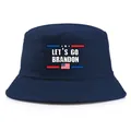 Navy blue bucket hat with Let's Go Brandon text and American flag design - Adult One Size (58cm Non-adjustable) / Navy Blue