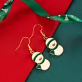 Christmas snowman drop earrings with white enamel and green scarf on festive background - Snowman with Green Scarf