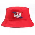 Red Let's Go Brandon cotton bucket hat with American flag and star graphic print - Adult One Size (58cm Non-adjustable) / Red