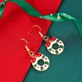 Christmas wreath drop earrings with red bow and green enamel stripes for women - Striped Wreath