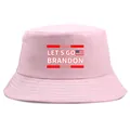 Pink bucket hat featuring Let's Go Brandon text and American flag print on cotton fabric - Adult One Size (58cm) / Pink