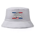 Light gray cotton bucket hat featuring Let's Go Brandon text with patriotic star stripes - Adult One Size (58cm Non-adjustable) / Gray