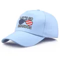 Light blue cotton baseball cap with Let's Go Brandon text and US flag sunglasses design - Adult One Size (58cm Adjustable) / Sky Blue
