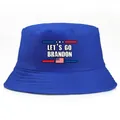 Royal blue cotton bucket hat with Let's Go Brandon text and American flag stars - Adult One Size (58cm Non-adjustable) / Blue