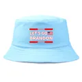 Light blue cotton bucket hat featuring Let's Go Brandon slogan and American flag graphic - Adult One Size (58cm) / Sky Blue