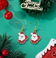 Festive Santa Claus dangle earrings in red and white enamel with golden hooks - Cartoon Santa Claus