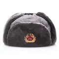 Ouchanka grise d'hiver avec badge étoile soviétique et protège-oreilles en fourrure - Taille unique adulte (55-60cm) / Gris