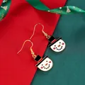 Festive Christmas snowman earrings with black hat and red scarf in gold alloy finish - Snowman with Red Hat