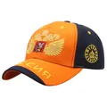 Russische honkbalpet met oranje voorkant en gouden borduursel van de dubbele adelaar - Eén maat voor volwassenen (Verstelbaar) / Oranje & Marineblauw
