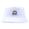 White cotton bucket hat with rainbow embroidery and Radiate Positivity text - One Size (56-58cm) Non-adjustable / White