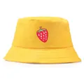 Cappello a secchiello giallo pieghevole in cotone con ricamo fragola per la protezione solare - Taglia unica / Giallo