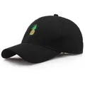 Classic black cotton baseball cap with detailed pineapple embroidery on the front panel - Adjustable / Black