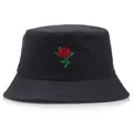 Sombrero de pescador negro en algodón con bordado de rosa roja para sol de exteriores - Talla única / Negro