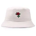 Sombrero de pescador beige clásico con bordado de rosa roja para protección solar - Talla única / Beige