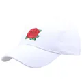 Gorra de béisbol blanca de algodón con bordado de rosa roja y visera curva clásica - Talla única / Blanco