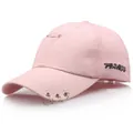 Rosa Baumwoll-Baseballkappe mit silbernen Metallringen und japanischer Stickerei - L(58-60cm) / Rosa