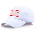 Classic white cotton baseball cap featuring red Let's Go Brandon print and stars - One Size / White
