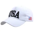 White baseball cap with 3D USA embroidery and flag patch, sun protection sports hat - Adult Free Size (58cm Adjustable) / White