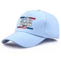 Cappellino da baseball in cotone azzurro con stampa LET'S GO BRANDON e bandiera USA - Taglia unica per adulti (58 cm regolabile) / Celeste