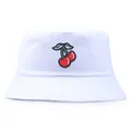 Sombrero de pescador en algodón blanco con bordado de cerezas y ala ancha para sol - Talla única / Blanco
