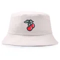 Chapeau de soleil beige minimaliste avec broderie cerise et design bob en coton durable - Taille Unique (56-58cm) / Style à Broderie Cerise / Poche zippée
