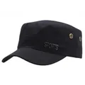 Klassische schwarze Baumwoll-Military-Cap für Herren mit SPORTS-Metalllogo und Ösen - Verstellbar / Schwarz