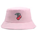 Sombrero de pescador rosa de algodón con bordado de cerezas y diseño plano - Talla única / Rosa