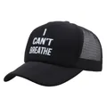 Schwarze Mesh-Trucker-Cap mit weißem I Can't Breathe-Schriftzug und gebogenem Schirm - Schwarz Mesh Kappe Stil A