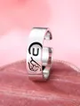 Anello d'argento regolabile con lettera U e incisione promessa per amanti - Lettera Destra U