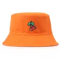 Bright orange bucket hat with red cherry embroidery on durable cotton fabric - One Size(56-58cm) / Orange