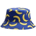 Reversible navy bucket hat featuring a vibrant yellow banana pattern for a street style look - M (56-58cm) / Blue