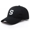 Casquette de baseball classique en coton noir avec broderie S blanche pour hommes et femmes - Taille Unique Adulte 58cm / Noir