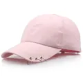 Rosa Baumwoll Baseballkappe mit drei silbernen Metallringen am Schirm im trendigen Streetwear-Stil - Einheitsgröße(58cm) / Rosa