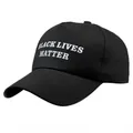 Schwarze Baumwoll-Baseballkappe mit weißem Black Lives Matter-Druck und gebogenem Schirm - Rein Schwarz (Ohne Rand Druck F)