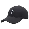 Casquette de baseball classique en coton noir avec broderie croix blanche et visière incurvée - Taille Unique / Noir