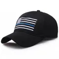 Casquette tactique noire avec drapeau américain brodé et détail de la ligne bleue - Taille unique adulte (Réglable) / Noir